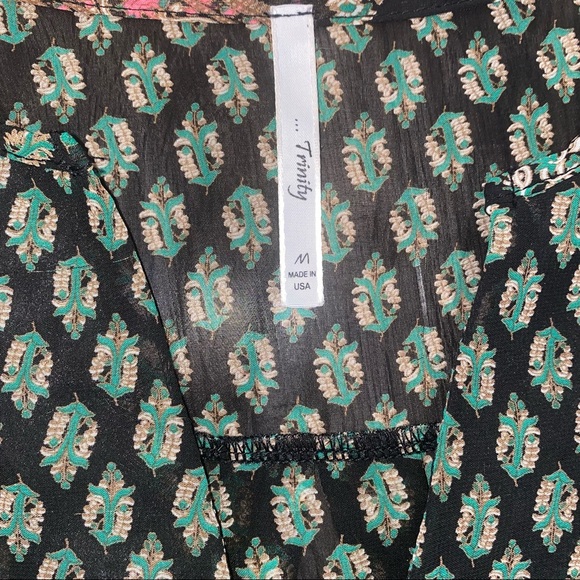 Trinity Semi-Sheer Black/Green Boho Blouse M - Picture 10 of 11